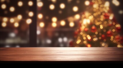 Fototapeta na wymiar christmas lights background and the table