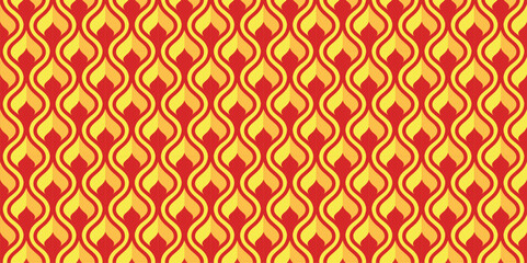 Japanese style gold flame model seamless pattern. Red and yellow flowers for decoration. wallpaper wrapping paper covers fabric and floor