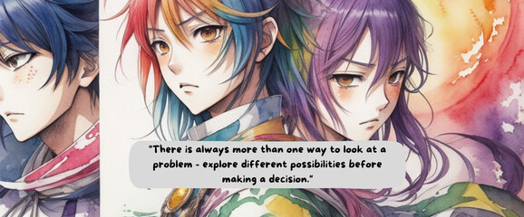Journey to Empowerment: Anime-Inspired Watercolor Design with Motivational Quote