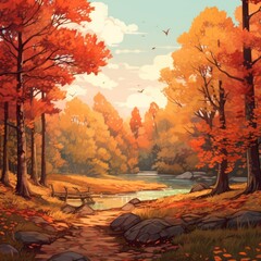Serene Autumn Foliage Illustration for Wallpapers