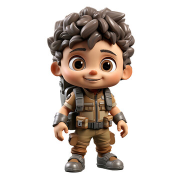 3d cute kid army mascot character