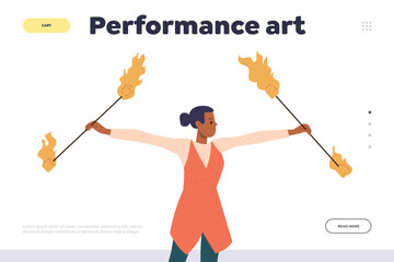 Landing page template advertising fantastic performance art and amazing fire show on street