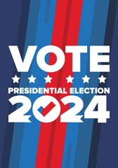 Presidential Election 2024 in United States. Vote day, November 5. US Election. Patriotic american element. Poster, card, banner and background. Vector illustration