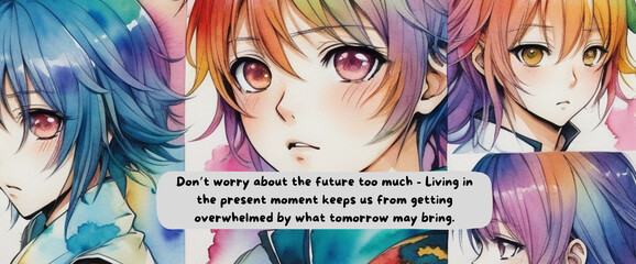 Journey to Empowerment: Anime-Inspired Watercolor Design with Motivational Quote