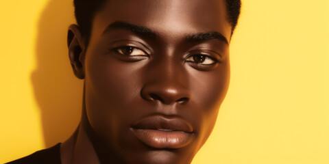 Young black male Model in front of solid color background.