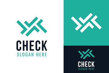 Abstract Geometric 4 Four Check Mark Internet Digital Technology Database Logo Design Branding Template