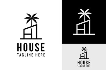 Creative Line H for House Home Property with Palm Coconut Tree Logo Design Branding Template