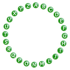 Rosco verde de letras RECORTABLE en PNG transparente sin fondo para jugar a adivinar palabras con definiciones, habla inglesa - obrazy, fototapety, plakaty