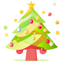 chirstmas tree polygonal cute Simple New year decorated with light start red and golden ball design Vector Illustration