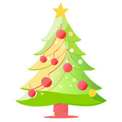 chirstmas tree polygonal cute Simple New year decorated with light start red and golden ball design Vector Illustration