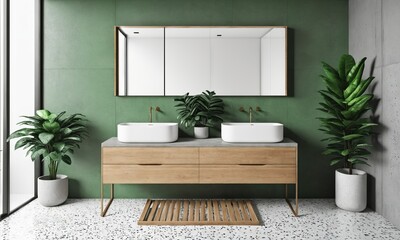 Modern minimalist bathroom interior,green bathroom cabinet