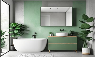 Fototapeta na wymiar Modern minimalist bathroom interior,green bathroom cabinet