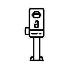 Kiosk fastfood in black line icon. Self service machine