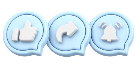 Like share subscribe icon. 3D illustration.