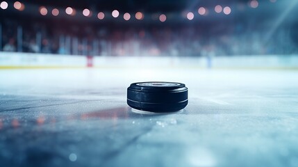 A hockey puck on an icy surface