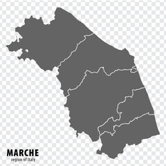 Blank map Marche of Italy. High quality map Region Marche with municipalities on transparent background for your web site design, logo, app, UI.  EPS10.