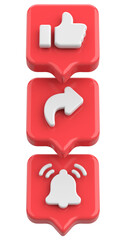 Like share subscribe icon. 3D illustration.