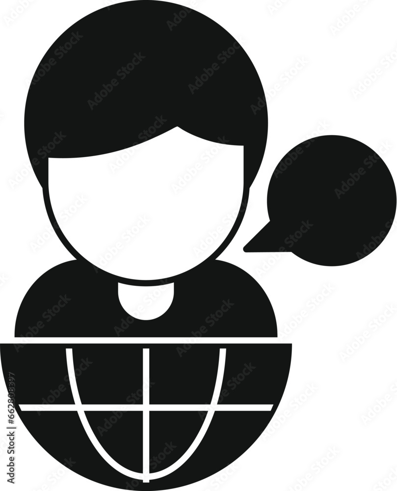 Poster global friend message icon simple vector. button contact. bubble stroke