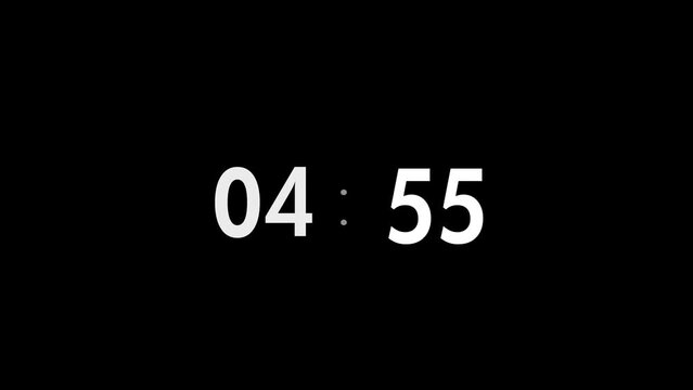 5 minutes coutdown timer digital clock animation, 4k UHD
