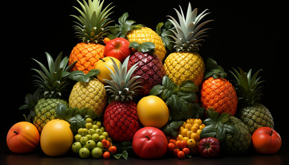 Freshness and variety in a healthy fruit collection, nature gourmet abundance generated by AI