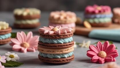 Fototapeta na wymiar Homemade gourmet baked goods: cupcakes, cookies, macaroons, shortbread, muffins generated by AI