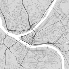 Map of Pittsburgh city, Pennsylvania, United States. Urban black and white poster. Road map with metropolitan city area view.