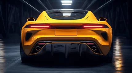 Fotobehang The back of a vibrant yellow sports car © mattegg