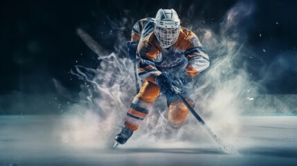 An ice hockey player in action on the ice - obrazy, fototapety, plakaty