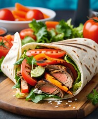 a mouth-watering kebab wrap. The wrap is generously filled with grilled meat