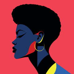 Black woman modern icon avatar. African woman design. Abstract contemporary poster. Wall art design. Vector stock	