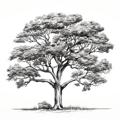 Hand drawn sketch of a large lush tree using ink and pencil method