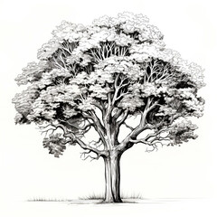 Hand drawn sketch of a large lush tree using ink and pencil method