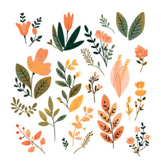 Set of flowers and leaves for autumn -  vector illustrations for cover, design, cards, wallpaper