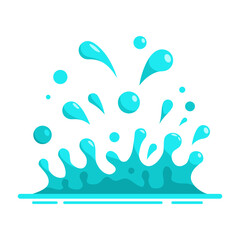 Fototapeta na wymiar Water splash in the flat cartoon style isolated on white background. Blue water motion effects, flows, streams, spills. Falling aqua drops. Vector illustration