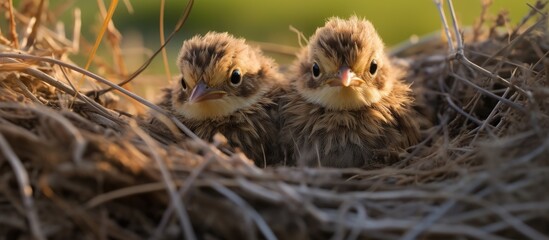 Nesting chicks of the crested lark With copyspace for text