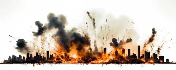 Explosions in city isolated on a white background. generative AI 