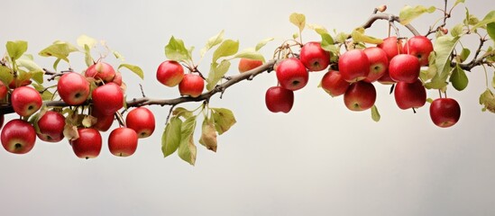 Apples on branch ready for picking With copyspace for text - obrazy, fototapety, plakaty