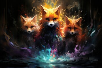 Cunning shape-shifting foxes with magical abilities - Generative AI - obrazy, fototapety, plakaty