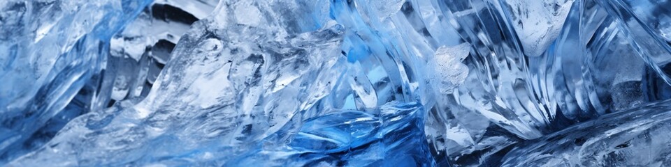 Fototapeta premium Macro shot of ice cubes. Ice texture in blue tone. Blue background. . Blue ice crystals close up. Macro shot. Abstract background and texture for design.