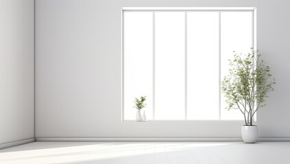 Fototapeta na wymiar Sunlight falling into a white room with big windows.