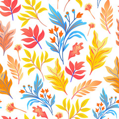 Floral seamless pattern with vector flowers and leaves. Pastel colors, vintage decoration. Ready for print on textile, wrapping paper or wallpaper
