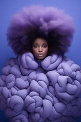 Fototapeta premium A stunning winter goddess draped in a regal purple puffy dress, exuding grace and sophistication with a touch of warmth from her luxurious fur jacket