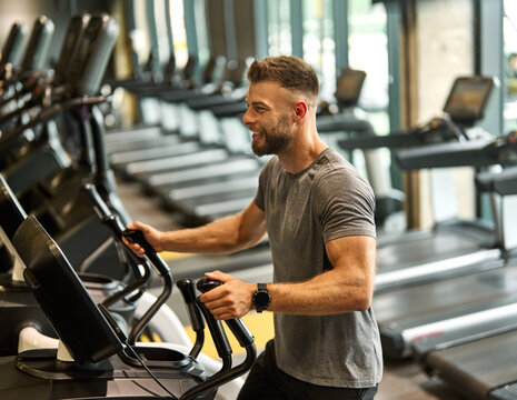 gym sport fitness exercise health healthy man treadmill training running equipment fit machine active workout activity athlete cardio run elliptical trainer