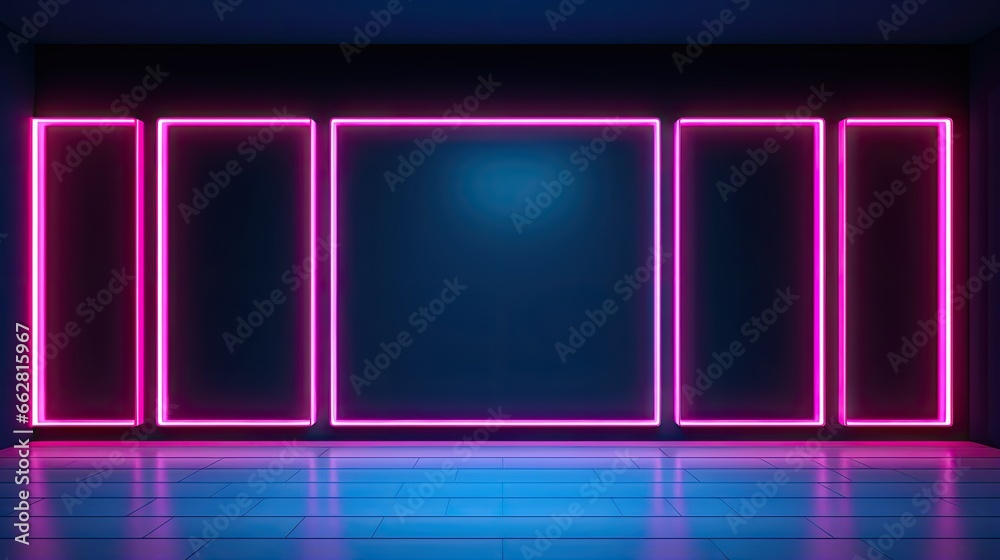 Aufkleber 3d render, abstract minimal neon background with glowing lines. dark wall illuminated with modern lu