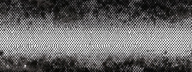 Seamless vintage distressed halftone dot background pattern. Tileable grunge black printer ink raster dots transparent texture overlay. Retro comic book or print making creative concept backdrop