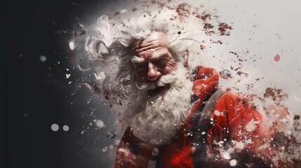 Weihnachtsmann im roten Mantel mit Schneeflocken.
