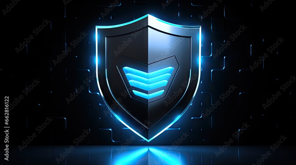 Poster cyber defense shield logo for internet data security lock logo icon design