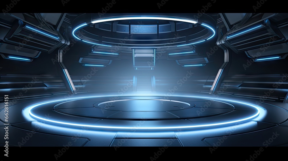 Aufkleber futuristic empty stage. modern future background technology sci-fi interior concept. 3d rendering