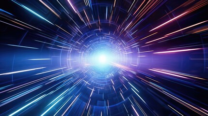 Obraz premium 3d Rendering. Flight in abstract sci-fi tunnel. Futuristic motion graphics, high tech background. Time warp portal, lightspeed hyperspace concept. Glowing hi tech texture. Cyberpunk