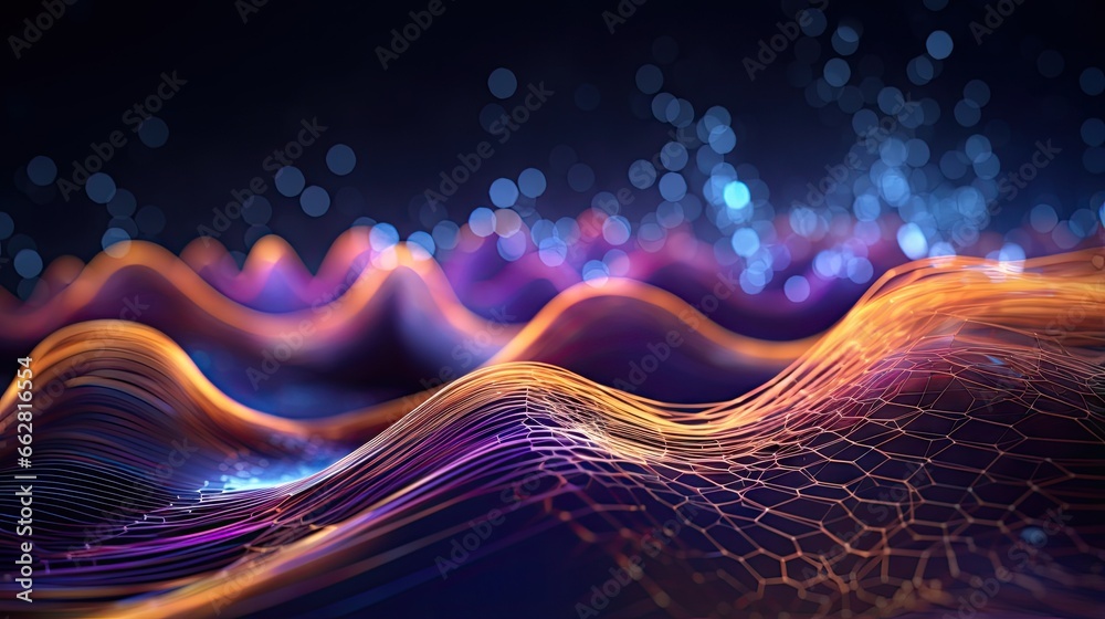 Leinwandbilder Quantum computer technology concept. Deep learning artificial intelligence. Big data algorithms visualization for business, science, technology. Waves flow, illustration